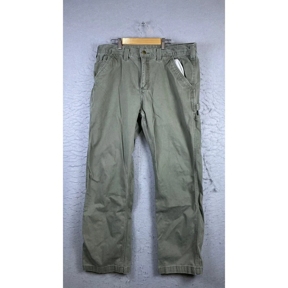 Carhartt Work Pants Mens 36x30 Green Excellent Relaxed Fit B324-ARG Canvas